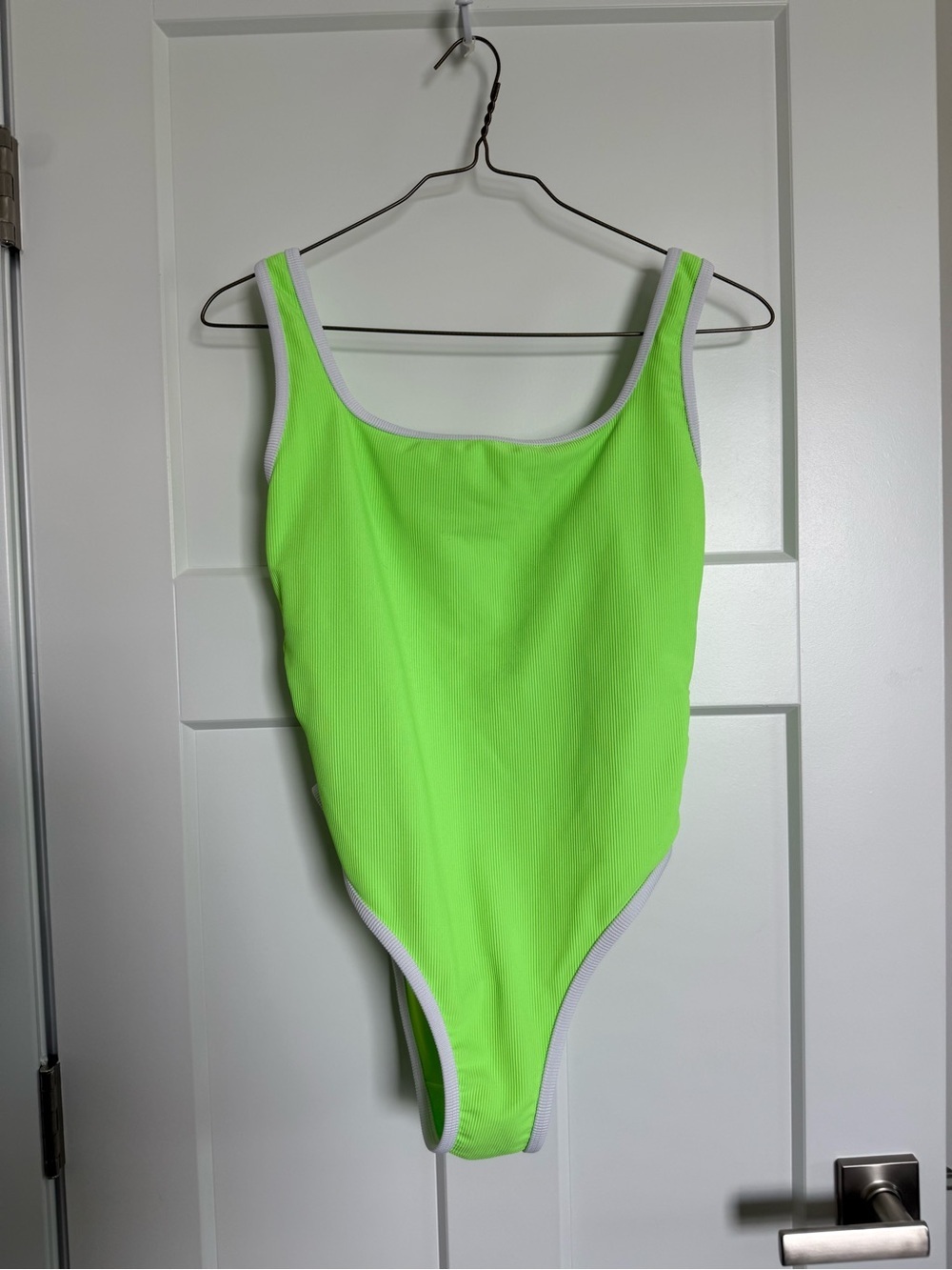LainSnow Neon Lime One-Piece Swimsuit with White Trim made in USA